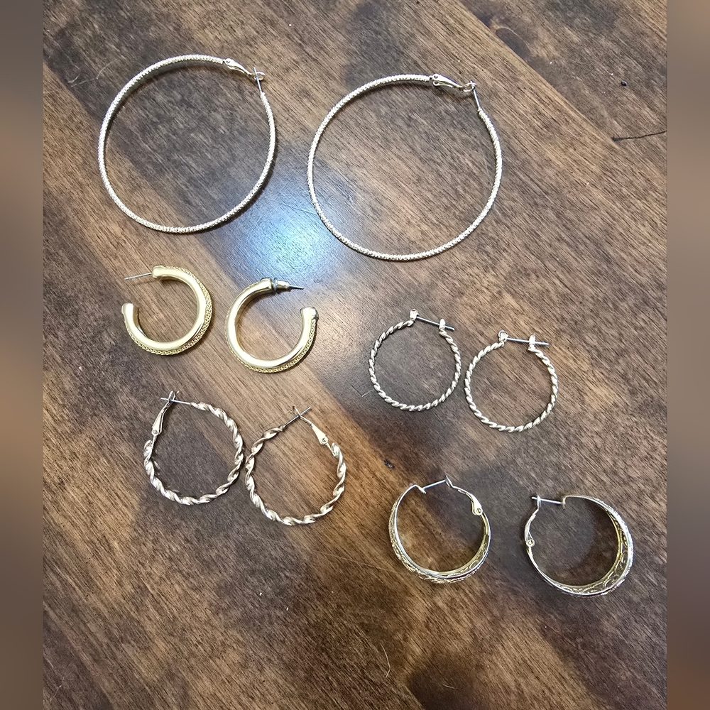 Gold Tone Mixed Hoop Earring Set Set Of 5 Hoops